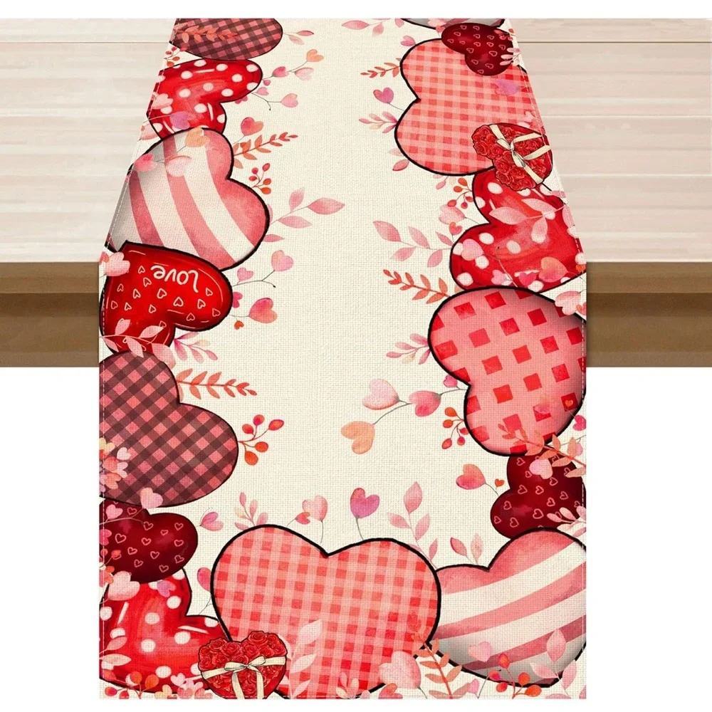 Valentine Heart Pattern Table Runner - Pink‎ & Red 13x120 inches